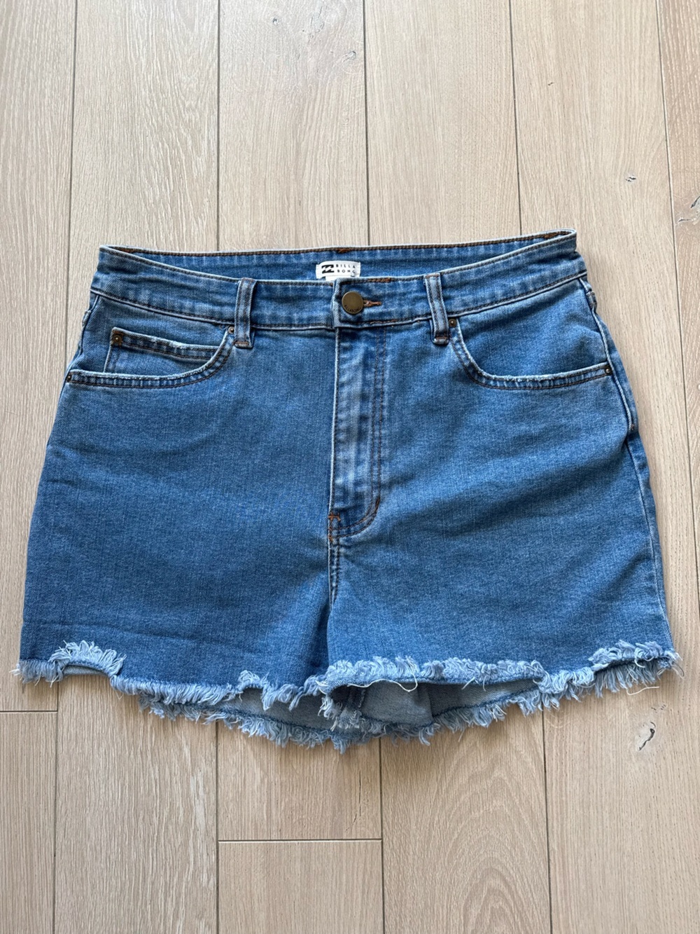 Billabong Women’s Frayed Denim Shorts 31” Blue Surf Music Festival Cowgirl